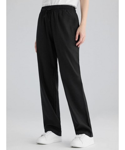 Women's Wide Leg Linen Pants with Pockets Black White 2 Pack $13.54 Pants