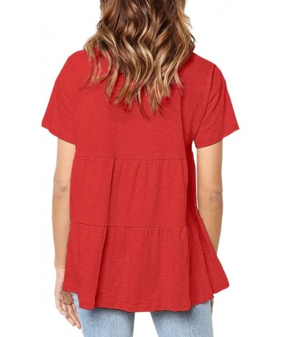 Women's Summer Short Sleeve Loose T Shirt High Low Hem Babydoll Peplum Tops Red $10.25 Tops