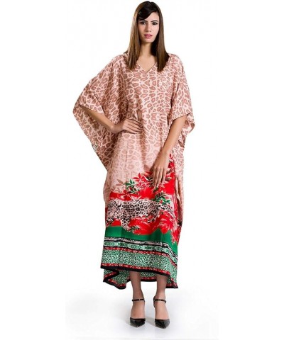 Women Kaftan Dress Floral Tunic Maxi Kimono Long Caftan Nightdress Beach Polyester Party Casual Dress Brown $12.46 Swimsuits