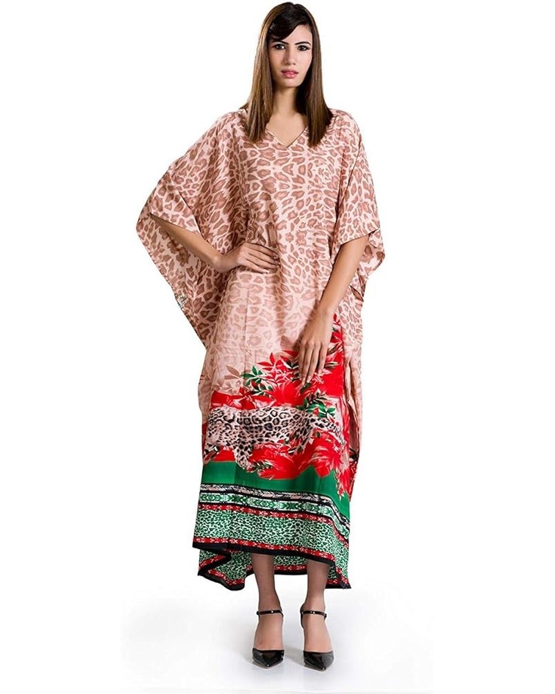 Women Kaftan Dress Floral Tunic Maxi Kimono Long Caftan Nightdress Beach Polyester Party Casual Dress Brown $12.46 Swimsuits