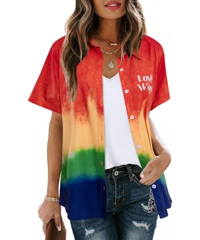 Womens Hawaiian Shirt Floral Tropic Print Button Down Tee Shirts Summer Beach Hawaii Short Sleeve Blouse Tops Rainbow $12.38 ...