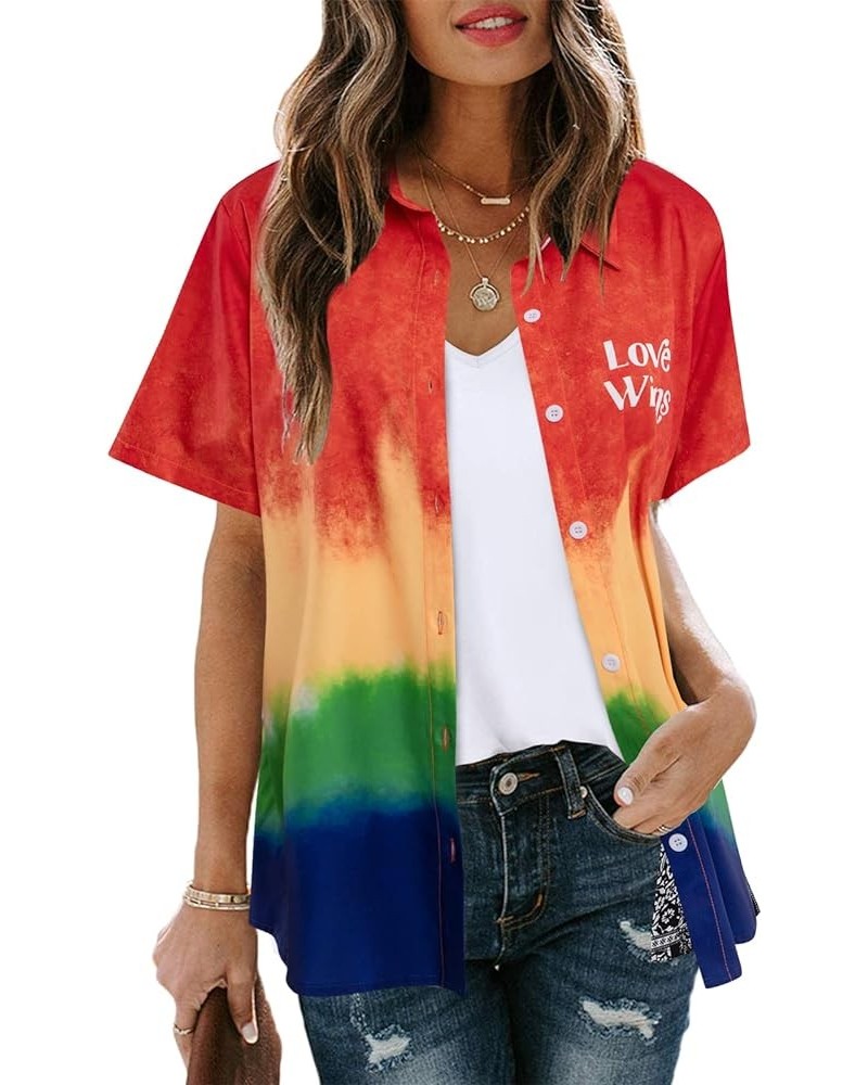 Womens Hawaiian Shirt Floral Tropic Print Button Down Tee Shirts Summer Beach Hawaii Short Sleeve Blouse Tops Rainbow $12.38 ...