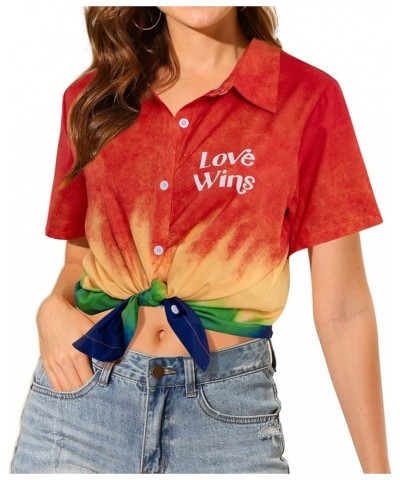 Womens Hawaiian Shirt Floral Tropic Print Button Down Tee Shirts Summer Beach Hawaii Short Sleeve Blouse Tops Rainbow $12.38 ...