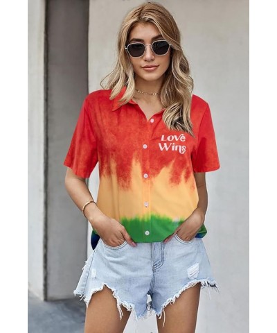 Womens Hawaiian Shirt Floral Tropic Print Button Down Tee Shirts Summer Beach Hawaii Short Sleeve Blouse Tops Rainbow $12.38 ...