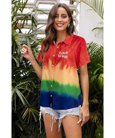 Womens Hawaiian Shirt Floral Tropic Print Button Down Tee Shirts Summer Beach Hawaii Short Sleeve Blouse Tops Rainbow $12.38 ...