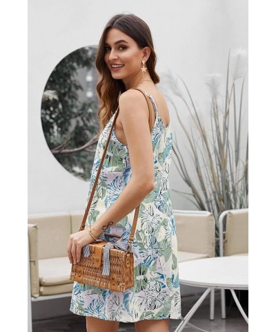 Women Summer Dresses 2024 Strappy Button V Neck Sleeveless Casual Beach Sundress Swing Loose A Line Short Mini Dress Floral S...