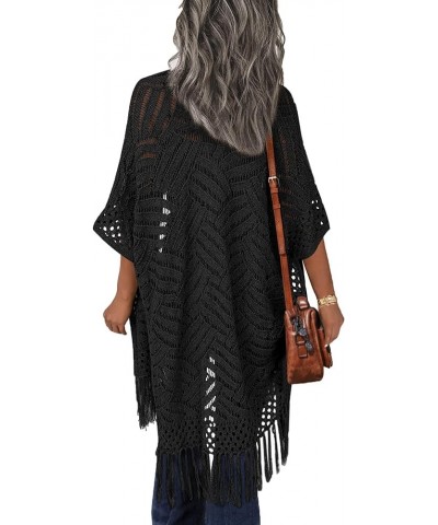 Womens Knit Cardigan Open Front Outwear Hollow Out Crochet Tassel Lightweight Kimonos Sweater S-XXL Black $15.17 Sweaters