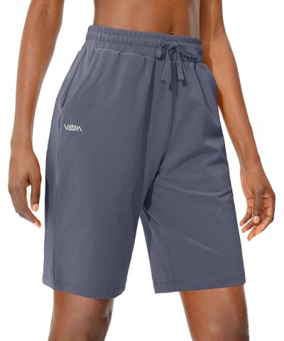 Women's Bermuda 10" Long Shorts with Pockets Cotton Sweat Shorts Jersey Knee Length Shorts for Summer Greyish Blue $11.50 Act...