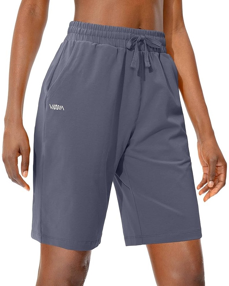 Women's Bermuda 10" Long Shorts with Pockets Cotton Sweat Shorts Jersey Knee Length Shorts for Summer Greyish Blue $11.50 Act...