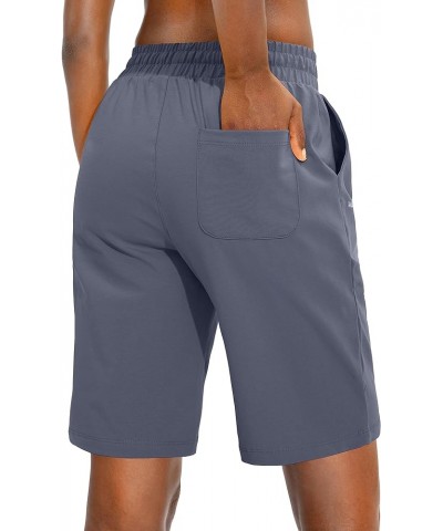 Women's Bermuda 10" Long Shorts with Pockets Cotton Sweat Shorts Jersey Knee Length Shorts for Summer Greyish Blue $11.50 Act...