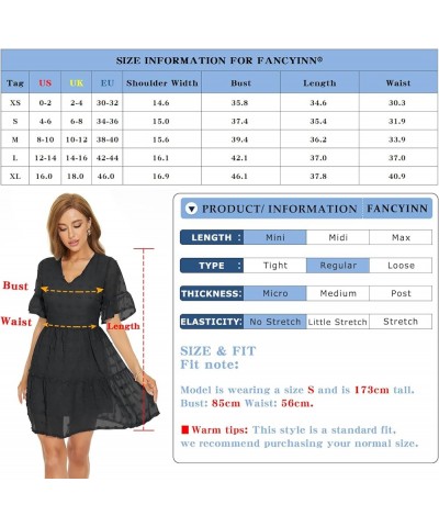 Women’s V Neck Cute Shift Dress with Pockets Bell Sleeve Ruffle Hem Loose Swing Summer Tunic Mini Dress Black Swiss Dot $16.4...