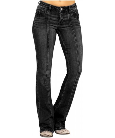 Womens Washed Flare Denim Pants Premium Lower Waisted Slim Fit Pull On Bell Bottom Straight Leg Work Bootcut Jeans A-black $1...