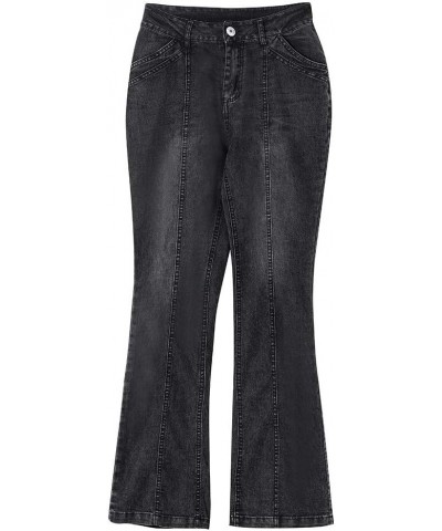 Womens Washed Flare Denim Pants Premium Lower Waisted Slim Fit Pull On Bell Bottom Straight Leg Work Bootcut Jeans A-black $1...