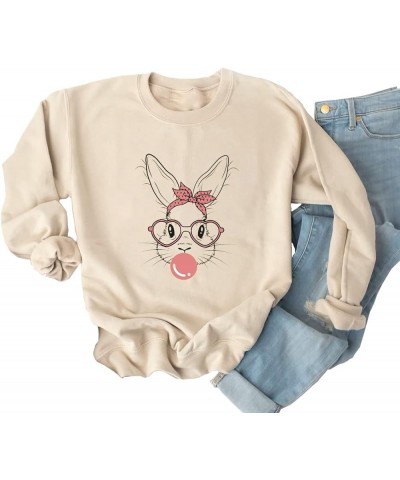 Happy Easter Sweatshirt Women Long Sleeve Cute Bunny Rabbit Graphic Tees Pullover Cream $10.12 Hoodies & Sweatshirts