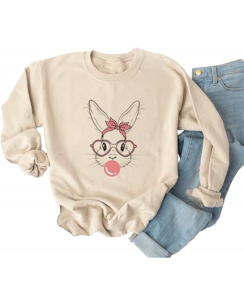 Happy Easter Sweatshirt Women Long Sleeve Cute Bunny Rabbit Graphic Tees Pullover Cream $10.12 Hoodies & Sweatshirts