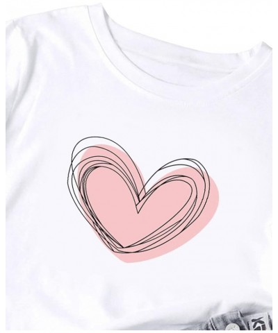 Women's Heart Print T Shirts Summer Funny Short Sleeve Tops White Pink Heart $10.79 Others