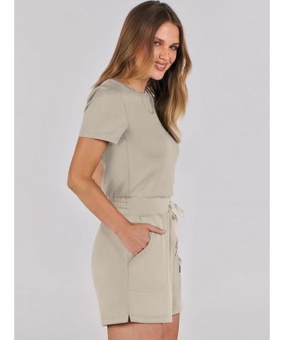 Women's Summer Crewneck Casual Loose Short Sleeve One Piece Rompers Jumpsuit Outfits with Pockets Light Khaki $16.95 Rompers