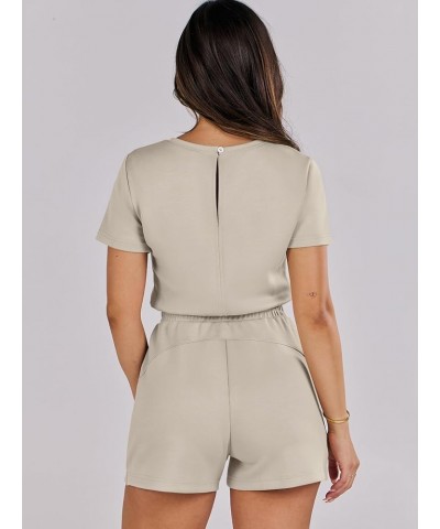 Women's Summer Crewneck Casual Loose Short Sleeve One Piece Rompers Jumpsuit Outfits with Pockets Light Khaki $16.95 Rompers