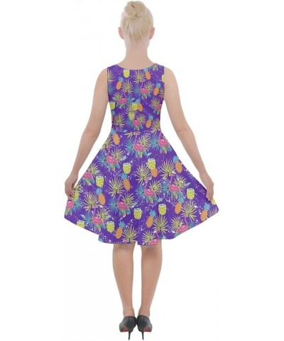 Womens Pineapple Summer Hawaii Fruits Print Casual Knee Length Skater Dress with Pockets, XS-5XL Blue Violet $13.20 Dresses