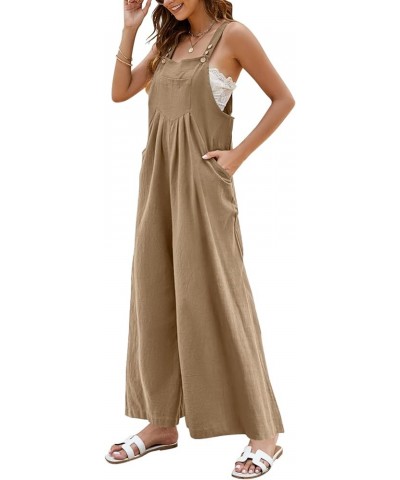 Womens Overalls Casual Loose Sleeveless Jumpsuits Adjustable Straps Wide Leg Jumpsuit Rompers with Pockets Khaki $17.60 Overalls