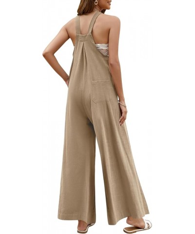 Womens Overalls Casual Loose Sleeveless Jumpsuits Adjustable Straps Wide Leg Jumpsuit Rompers with Pockets Khaki $17.60 Overalls