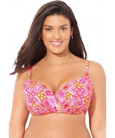 Women's Plus Size Ruler Bra Sized Underwire Bikini Top Warm Kaleidoscope $32.84 Swimsuits