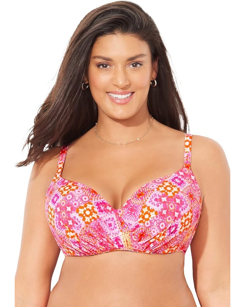 Women's Plus Size Ruler Bra Sized Underwire Bikini Top Warm Kaleidoscope $32.84 Swimsuits