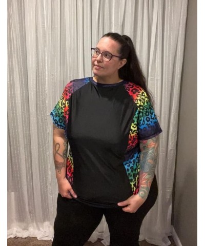 Womens Plus Size Rash Guard Short Sleeve Swim Shirt UPF 50+ Sun Protection Swimming Top Black + Colourful Leopard $12.25 Swim...