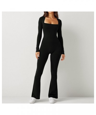 Long Sleeve Jumpsuits for Women Square Neck Wide Leg Full Length Romper Playsuit Flare Jumpsuits for Women Black $9.44 Sleep ...