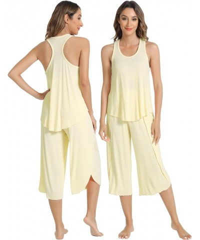 Pajamas for Women-Viscose Made from Bamboo,Ribbed Pjs Racerback Tank Top and Capri Pants Sleeveless Pajama Sets S-4X Yellow $...