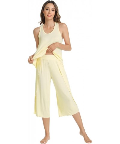 Pajamas for Women-Viscose Made from Bamboo,Ribbed Pjs Racerback Tank Top and Capri Pants Sleeveless Pajama Sets S-4X Yellow $...