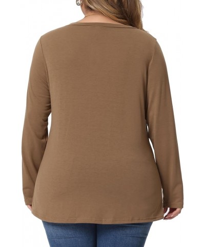 Plus Size Tunic Tops for Women Casual V Neck Loose Button Side Long Sleeve Basic Swing Blouses Brown $16.63 Tops