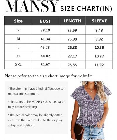 Women's Casual Floral Print V Neck Ruffle Short Sleeve Summer Shirts Tops Loose Blouses A-09-purple $10.99 Blouses