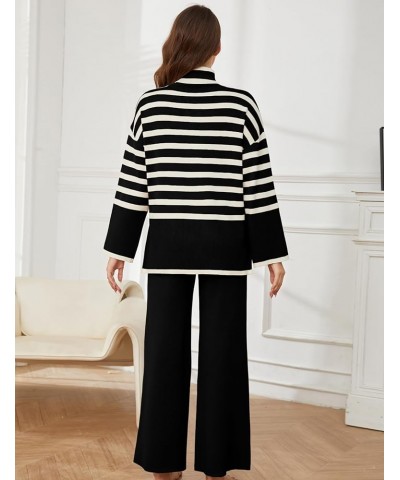 Women's Sweater Sets Long Sleeve Striped Jumper Tops Casual Knit Wide Leg Pants Sets Black $29.69 Activewear