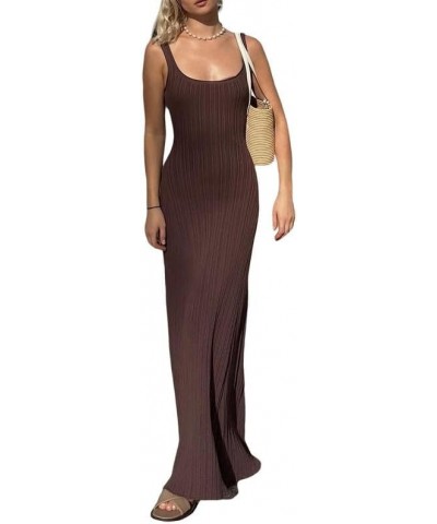 Women Crochet Knit Maxi Dress Y2K Hollow Out Bodycon Long Dress Halter Neck Open Back Cover Up Dress Beachwear Zp-brown Two $...