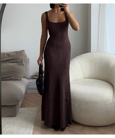 Women Crochet Knit Maxi Dress Y2K Hollow Out Bodycon Long Dress Halter Neck Open Back Cover Up Dress Beachwear Zp-brown Two $...