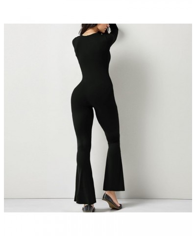 Long Sleeve Jumpsuits for Women Square Neck Wide Leg Full Length Romper Playsuit Flare Jumpsuits for Women Black $9.44 Sleep ...