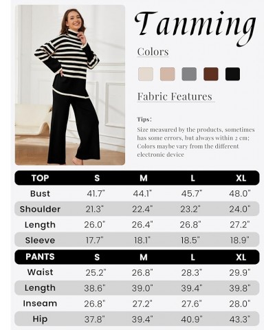 Women's Sweater Sets Long Sleeve Striped Jumper Tops Casual Knit Wide Leg Pants Sets Black $29.69 Activewear