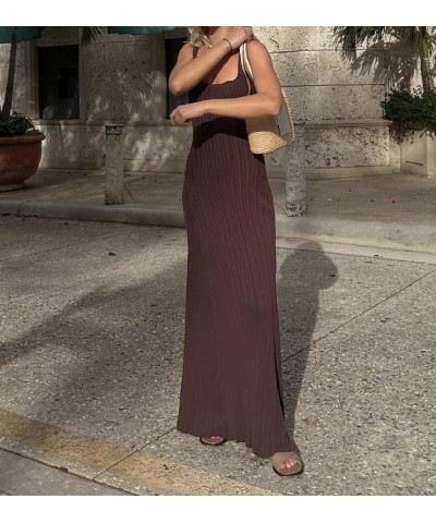 Women Crochet Knit Maxi Dress Y2K Hollow Out Bodycon Long Dress Halter Neck Open Back Cover Up Dress Beachwear Zp-brown Two $...