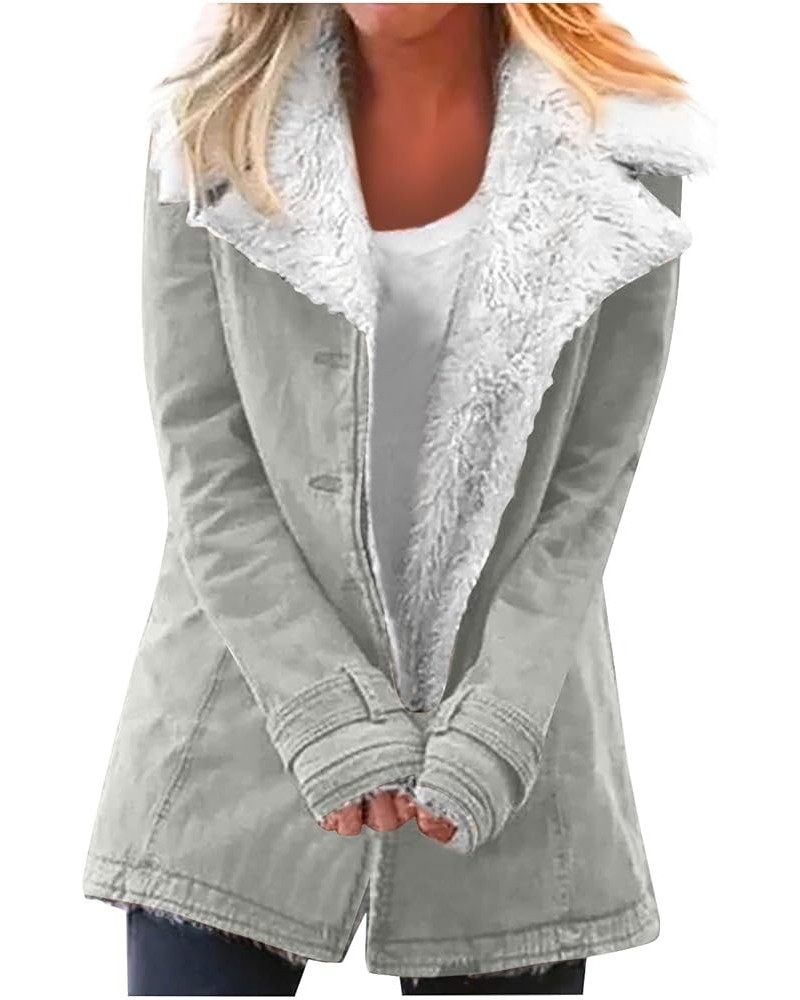 Fleece Sherpa Winter Womens Jackets Solid Color Button Down Coat Warm Thick Fuzzy Outerwear Casual Fall Fashion 2023 6-gray $...