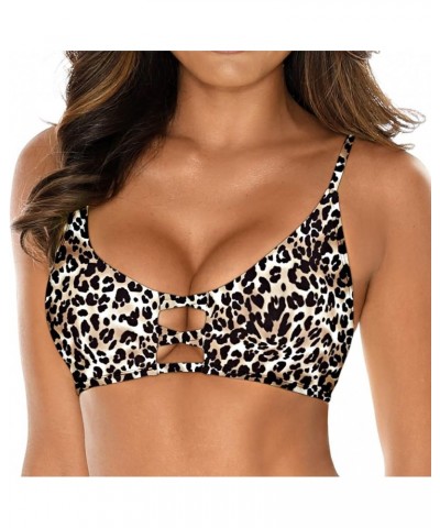 Women's Strappy Bikini Tops Padded Swimsuit Lace Up Adjustable Bathing Suit Top Leopard $13.49 Swimsuits