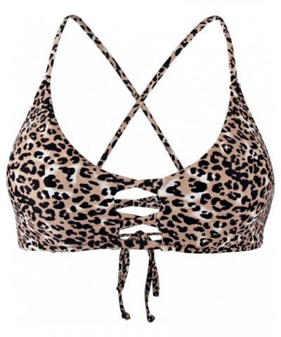 Women's Strappy Bikini Tops Padded Swimsuit Lace Up Adjustable Bathing Suit Top Leopard $13.49 Swimsuits