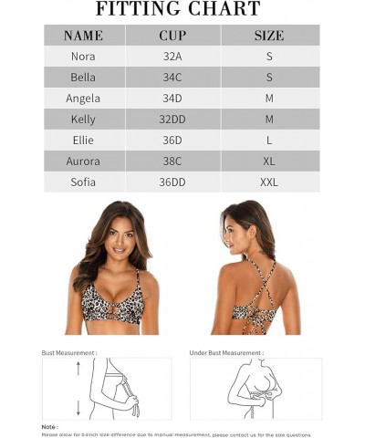 Women's Strappy Bikini Tops Padded Swimsuit Lace Up Adjustable Bathing Suit Top Leopard $13.49 Swimsuits