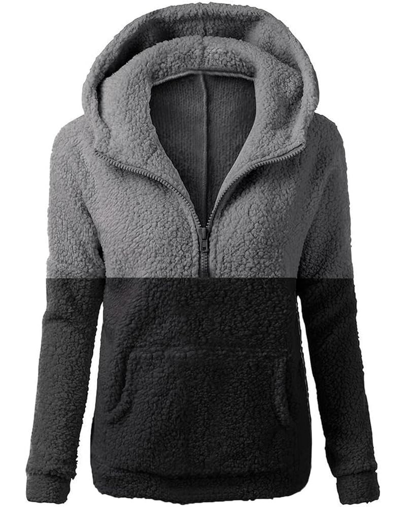 Women's Sherpa Fleece Jacket Plus Size Hooded Winter Warm Teddy Coat Zip Up Soft Fluffy Hoodies Jackets With Pockets 06-black...