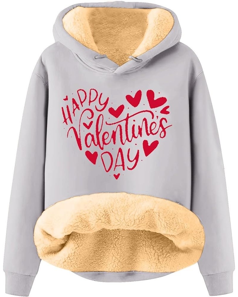 Sweatshirt for Women Fashion Hooded Valentine's Day Love Print Plush Warm Loose Pullover Sweater 3-gray $17.50 Hoodies & Swea...