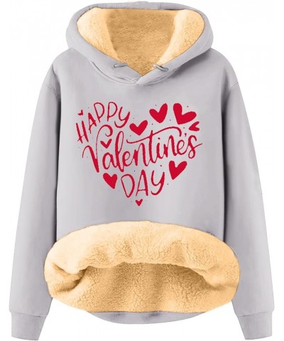 Sweatshirt for Women Fashion Hooded Valentine's Day Love Print Plush Warm Loose Pullover Sweater 3-gray $17.50 Hoodies & Swea...