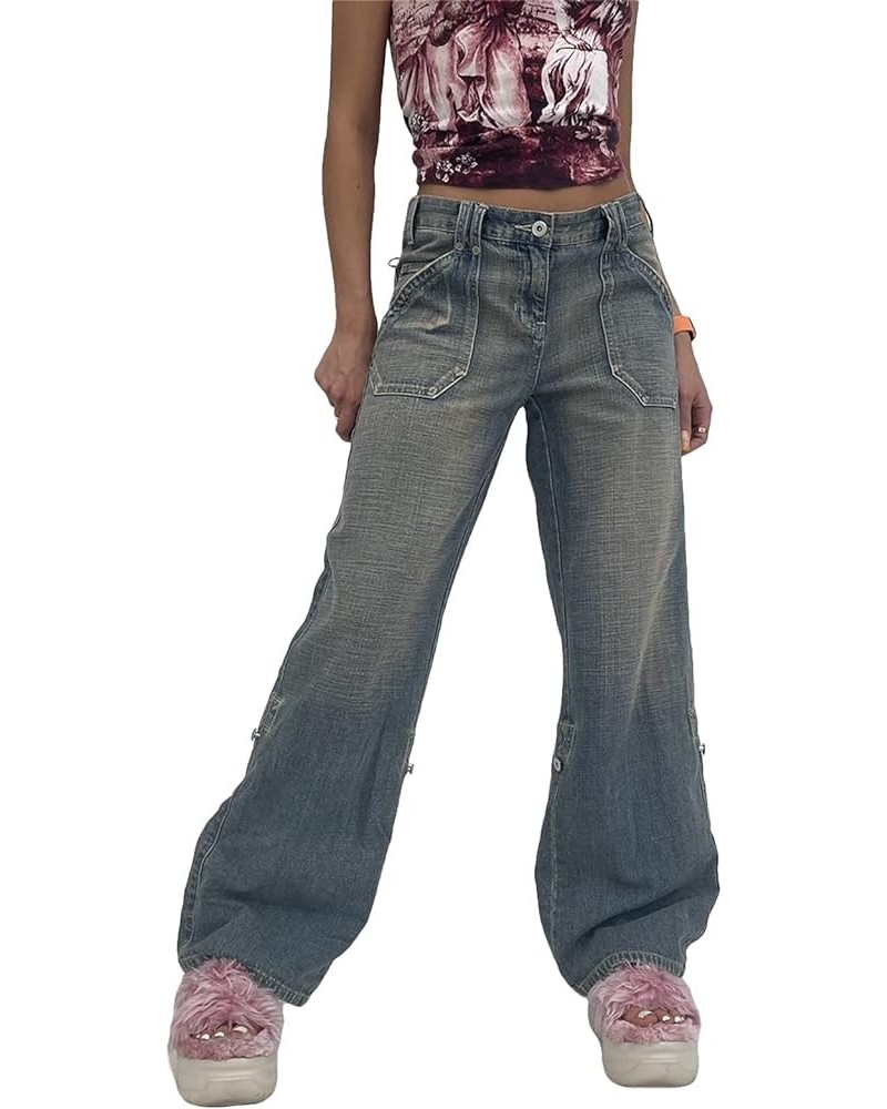 Y2K Indie Aesthetics Vintage Low Waist Pants 2000s Low Rise Flare Jeans Grunge Fairy Denim Trousers Retro Autumn Outfits Blue...