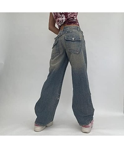 Y2K Indie Aesthetics Vintage Low Waist Pants 2000s Low Rise Flare Jeans Grunge Fairy Denim Trousers Retro Autumn Outfits Blue...