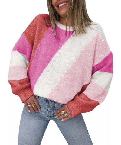 Women's Casual Long Sleeve Color Block/Solid Crewneck Knit Sweaters Cute Relax Fit Multicolor5 $19.94 Sweaters