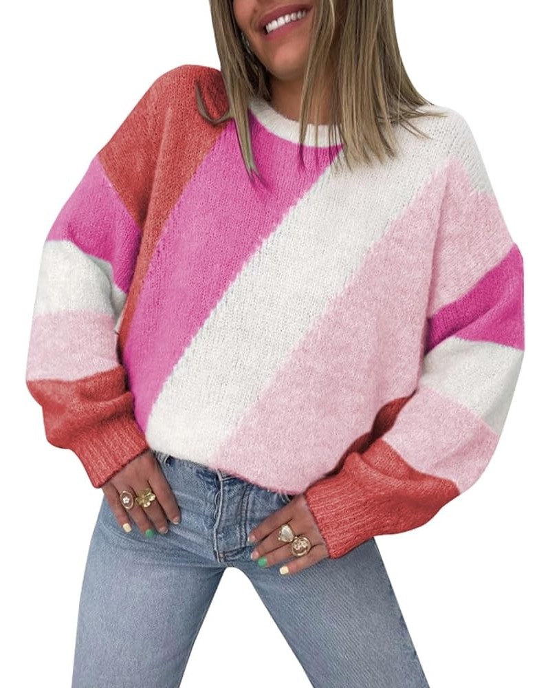 Women's Casual Long Sleeve Color Block/Solid Crewneck Knit Sweaters Cute Relax Fit Multicolor5 $19.94 Sweaters